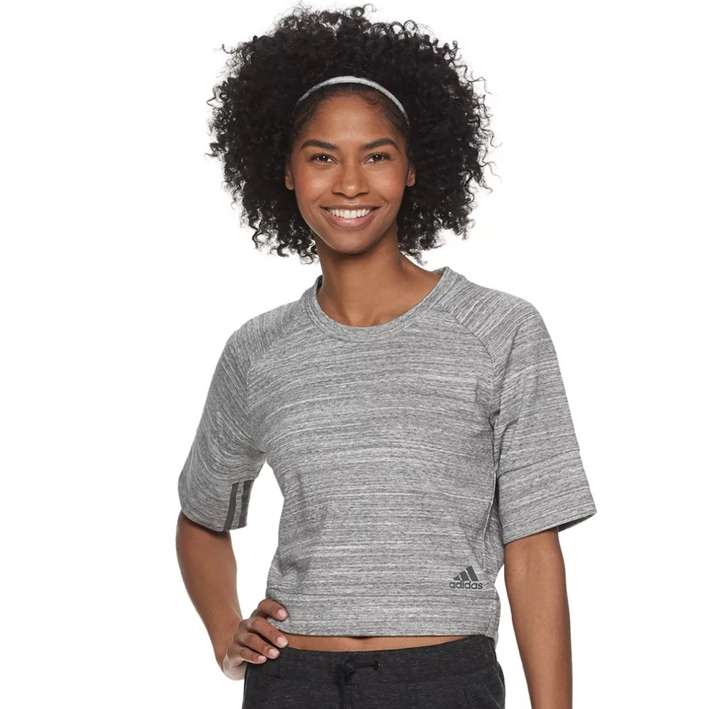 Adidas Women’s S “Sport To Street” Short Sleeve Heather Gray Crop Sweatshirt
